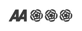 A bold AA logo is followed by three stylized rose icons, all in a dark grayscale. The roses are outlined and evenly spaced next to the letters. The background is solid white.